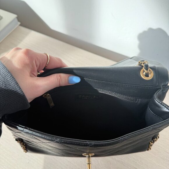 NWT CHANEL Small Flap Bag Black Leather Diamond Quilted Gold-tone Chain Strap - Picture 14 of 15
